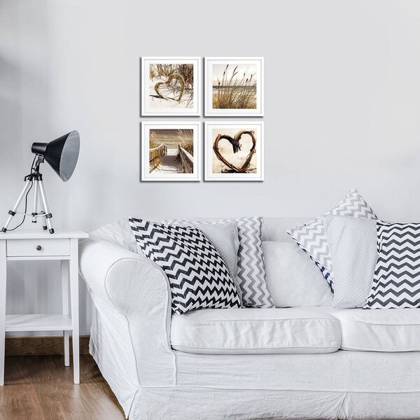 Obraz na plátně: Srdce na pláži - set 4ks 25x25cm