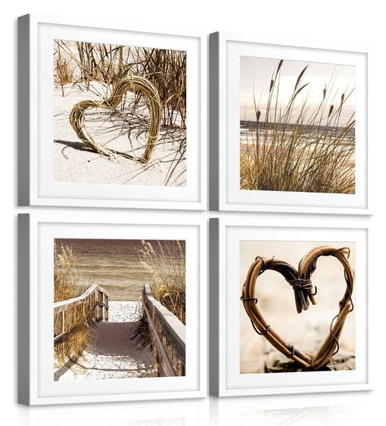 Obraz na plátně: Srdce na pláži - set 4ks 25x25cm