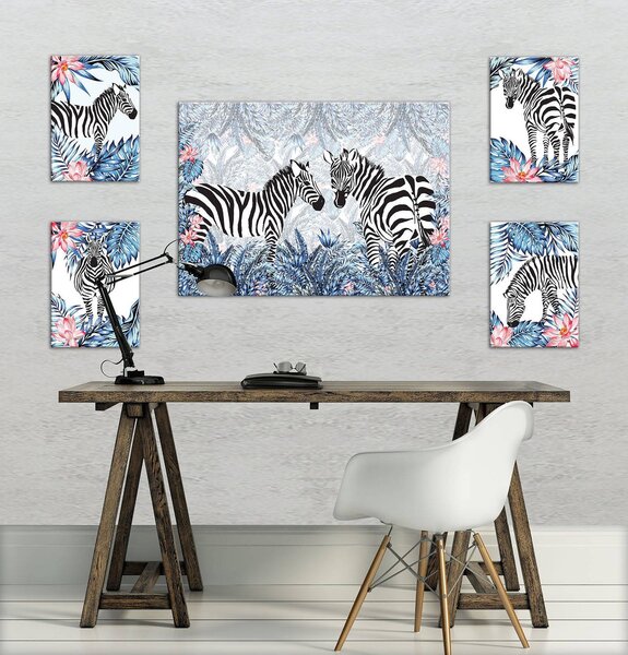 Obraz na plátně: Malované zebry (1) - set 1ks 70x50 cm a 4ks 32,4x22,8 cm