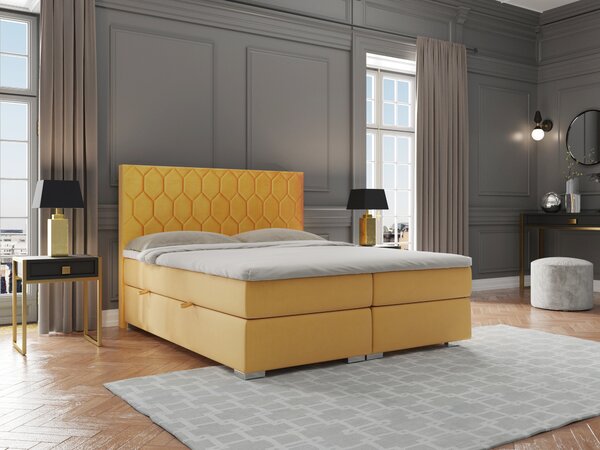 Boxspring postel 160 cm Piranno (žlutá) (s úložným prostorem)