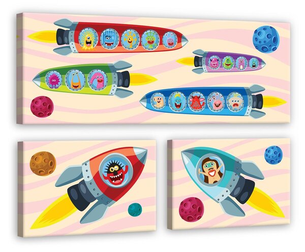 Obraz na plátně: Vesmírné rakety - set 1ks 80x30 cm a 2ks 37,5x24,8 cm