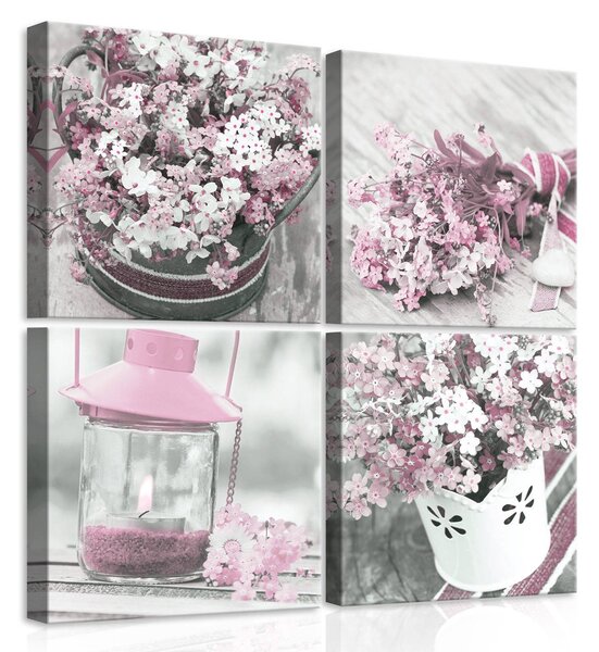 Obraz na plátně: Růžové zátiší (1) - set 4ks 25x25cm