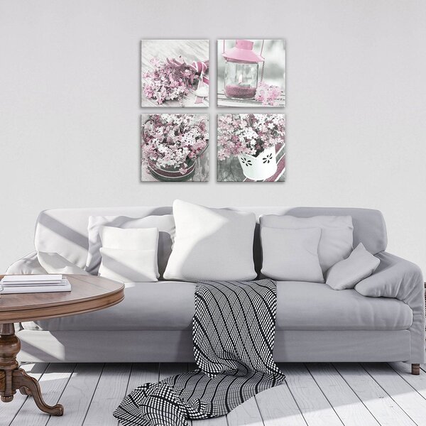 Obraz na plátně: Růžové zátiší (1) - set 4ks 25x25cm