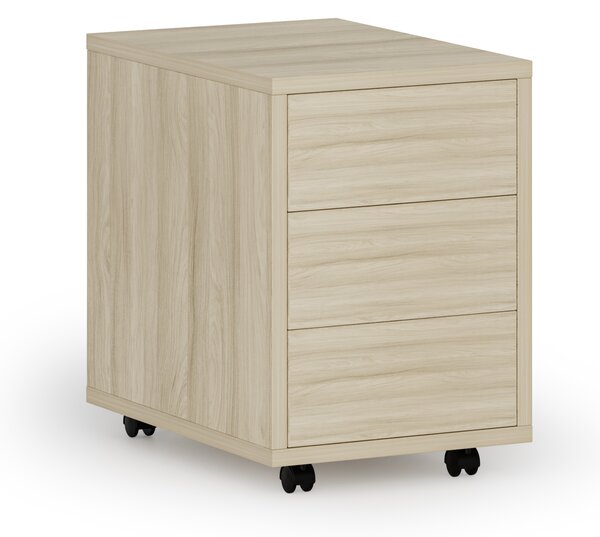 Kancelářský mobilní kontejner PRIMO WOOD, PUSH-lock, 3 zásuvky, dub přírodní