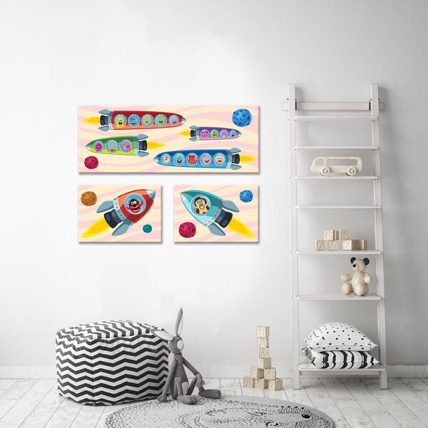 Obraz na plátně: Vesmírné rakety - set 1ks 80x30 cm a 2ks 37,5x24,8 cm