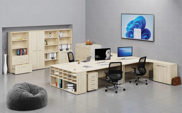 Kancelářský mobilní kontejner PRIMO WOOD, PUSH-lock, 3 zásuvky, dub přírodní