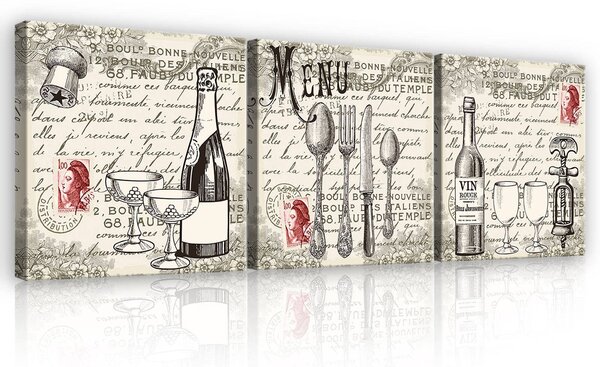Obraz na plátně: Jídelní menu - set 3ks 25x25cm