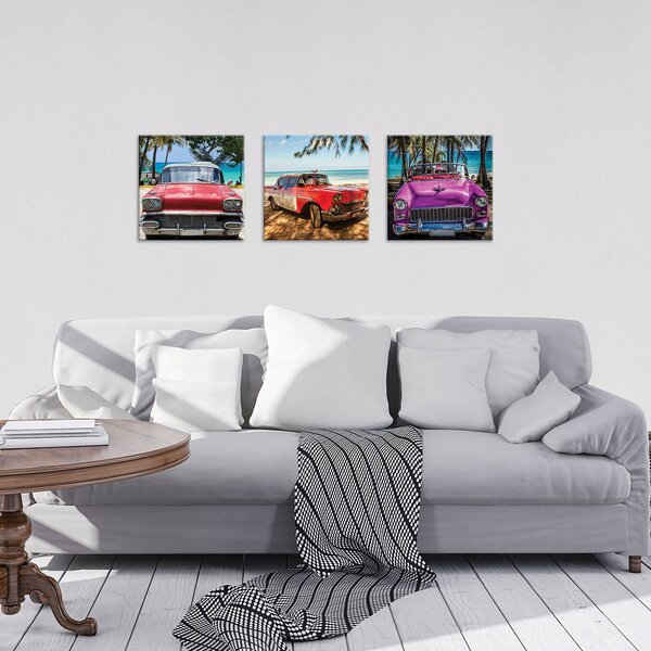 Obraz na plátně: Barevní auto veteráni - set 3ks 25x25cm