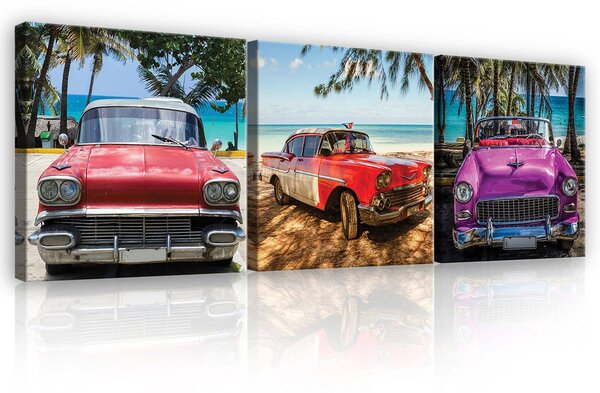 Obraz na plátně: Barevní auto veteráni - set 3ks 25x25cm