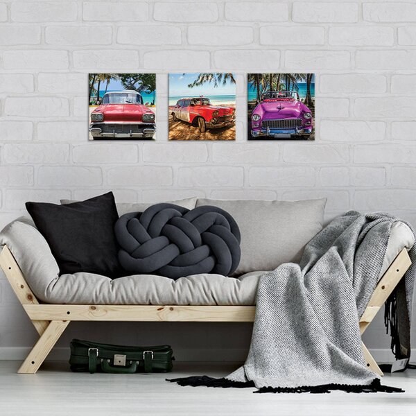 Obraz na plátně: Barevní auto veteráni - set 3ks 25x25cm