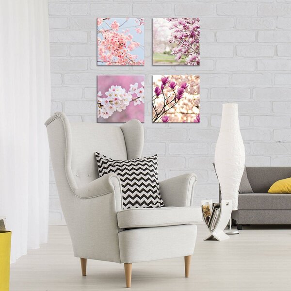 Obraz na plátně: Rozkvetlé třešně (1) - set 4ks 25x25cm