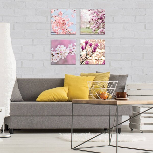 Obraz na plátně: Rozkvetlé třešně (1) - set 4ks 25x25cm