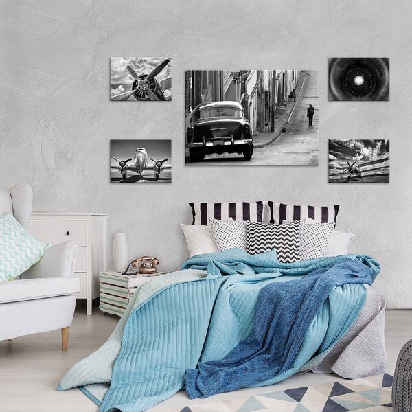 Obraz na plátně: Černobílé stroje - set 1ks 70x50 cm a 4ks 32,4x22,8 cm