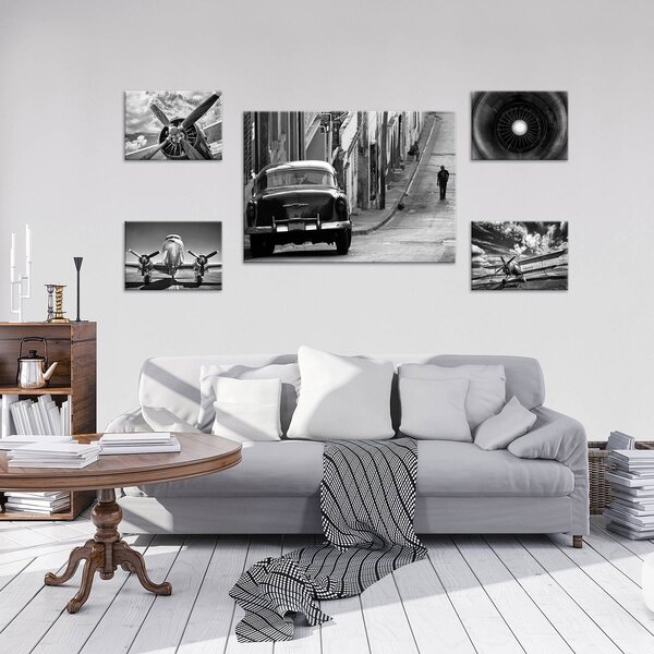 Obraz na plátně: Černobílé stroje - set 1ks 70x50 cm a 4ks 32,4x22,8 cm