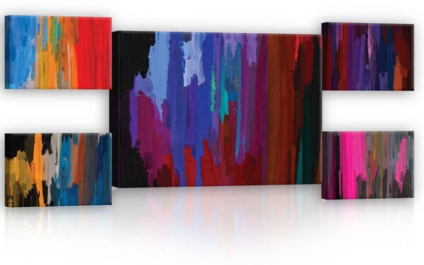Obraz na plátně: Tahy štětcem - set 1ks 70x50 cm a 4ks 32,4x22,8 cm