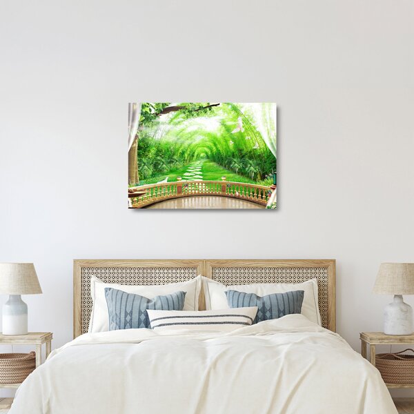 Skleněný obraz - Výhled na tropickou zahradu (70x50 cm)