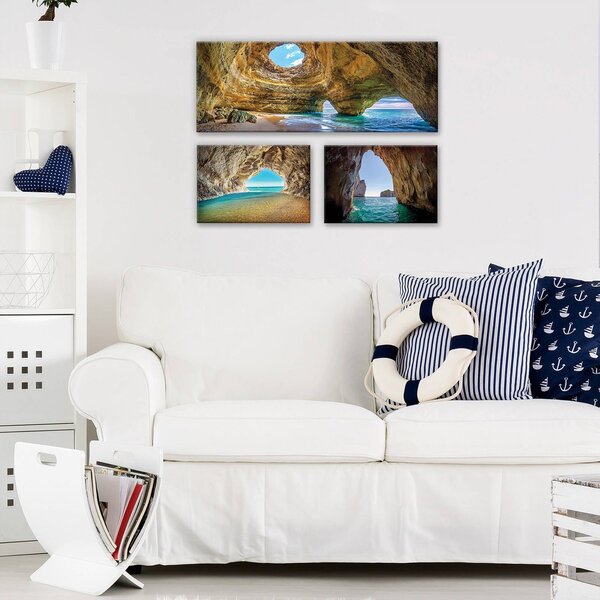 Obraz na plátně: Mořská jeskyně - set 1ks 80x30 cm a 2ks 37,5x24,8 cm