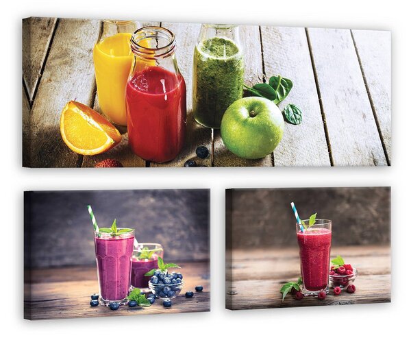 Obraz na plátně: Ovocné smoothie - set 1ks 80x30 cm a 2ks 37,5x24,8 cm
