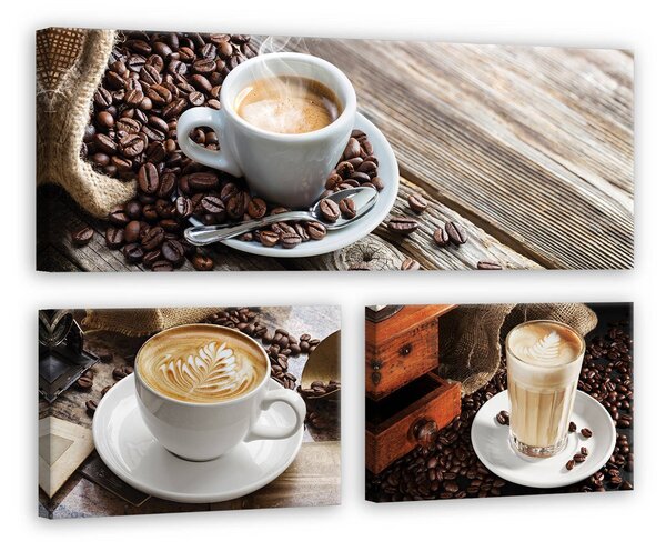 Obraz na plátně: Pauza na kávu - set 1ks 80x30 cm a 2ks 37,5x24,8 cm