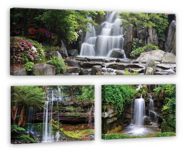 Obraz na plátně: Vodopády - set 1ks 80x30 cm a 2ks 37,5x24,8 cm