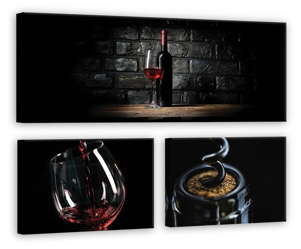 Obraz na plátně: Víno (1) - set 1ks 80x30 cm a 2ks 37,5x24,8 cm