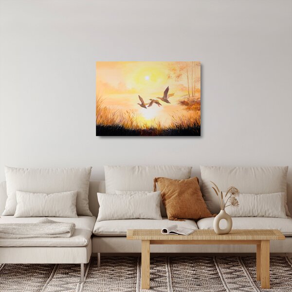Skleněný obraz - Jeřábi při západu slunce (70x50 cm)