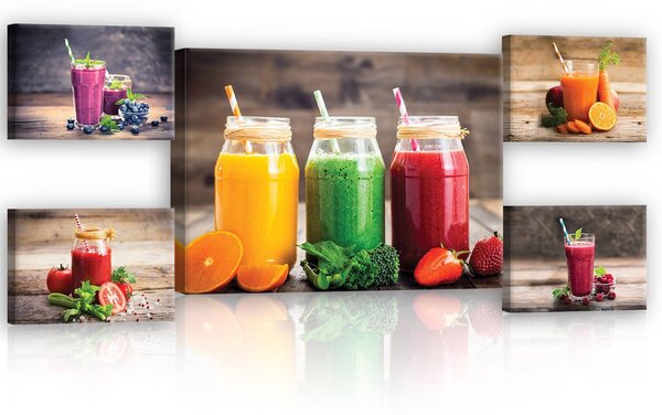 Obraz na plátně: Smoothie (2) - set 1ks 70x50 cm a 4ks 32,4x22,8 cm