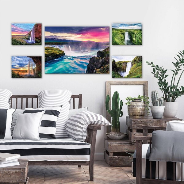 Obraz na plátně: Vodopády při východu slunce - set 1ks 70x50 cm a 4ks 32,4x22,8 cm