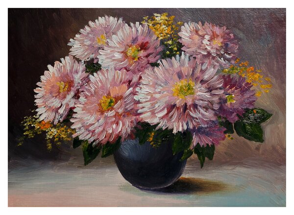 Skleněný obraz - Olejomalba, Květiny ve váze (70x50 cm)