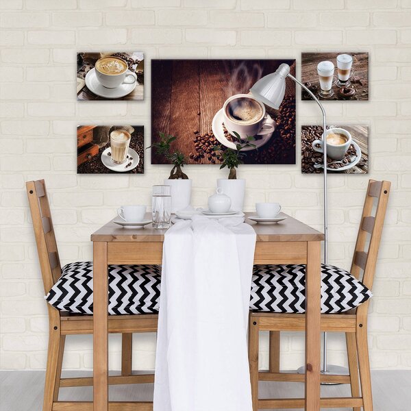 Obraz na plátně: Coffee break - set 1ks 70x50 cm a 4ks 32,4x22,8 cm