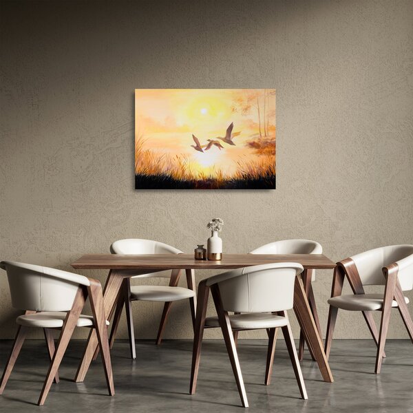 Skleněný obraz - Jeřábi při západu slunce (70x50 cm)