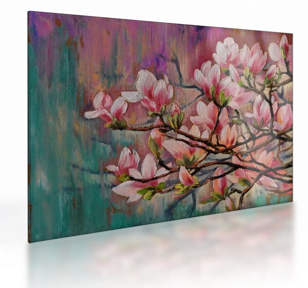 Skleněný obraz - Olejomalba, Rozkvetlá sakura (70x50 cm)