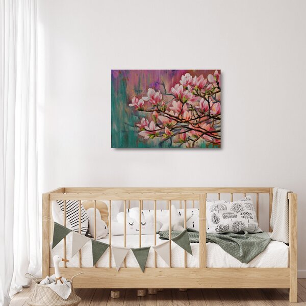 Skleněný obraz - Olejomalba, Rozkvetlá sakura (70x50 cm)