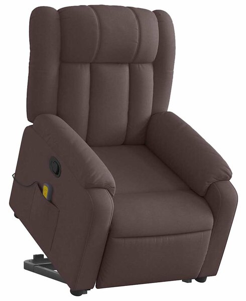 Zvedací masážní polohovací křeslo tmavě hnědé textil 3205333