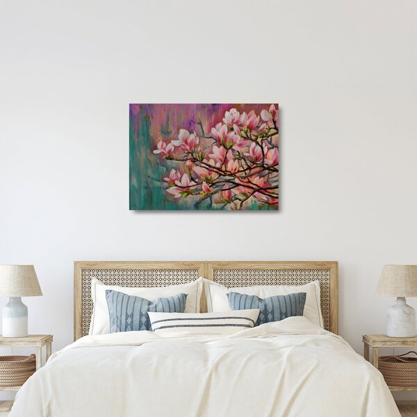 Skleněný obraz - Olejomalba, Rozkvetlá sakura (70x50 cm)