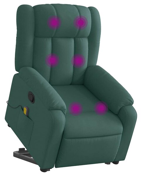 Zvedací masážní polohovací křeslo tmavě zelené textil 3205334