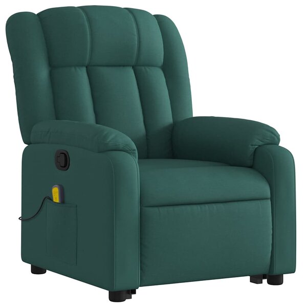 Zvedací masážní polohovací křeslo tmavě zelené textil 3205334