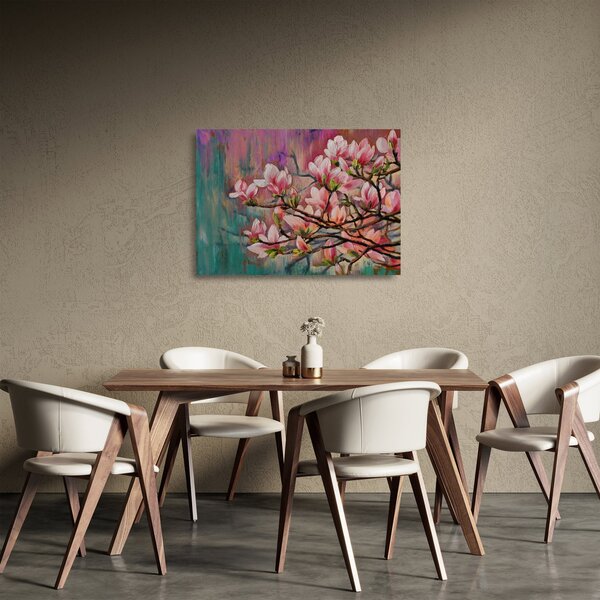 Skleněný obraz - Olejomalba, Rozkvetlá sakura (70x50 cm)