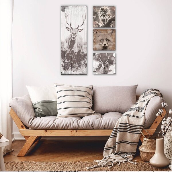 Obraz na plátně: Zvířata v lese - set 1ks 80x30 cm a 3ks 25,8x24,8 cm