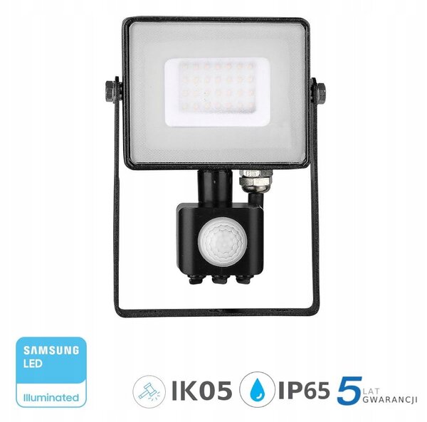 LED Projektor V-TAC 30W SAMSUNG CHIP s Pohybovým Čidlem a Funkcí Cut-OFF, Černý