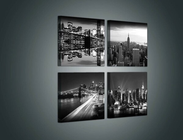 Obraz na plátně: Černobílý New York (2) - set 4ks 25x25cm