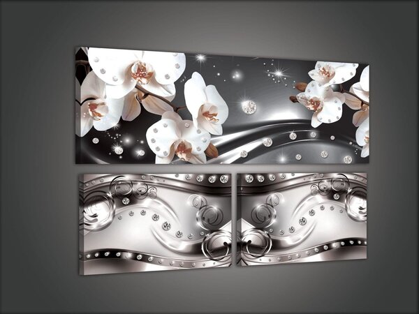 Obraz na plátně: Bílá květinová abstrakce - set 1ks 80x30 cm a 2ks 37,5x24,8 cm