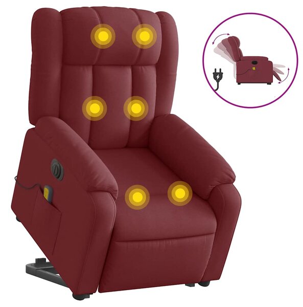 Elektrické zvedací masážní polohovací křeslo vínové textil 3205355