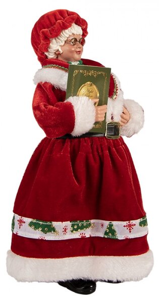 Vánoční figurka paní Clausová s knížkou pohádek – 28 cm