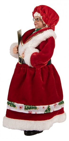 Vánoční figurka paní Clausová s knížkou pohádek – 28 cm