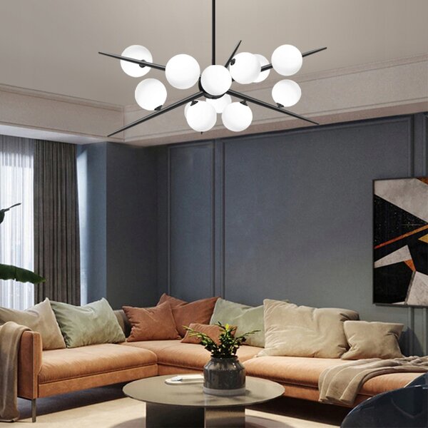 ZÁVĚSNÁ LAMPA ČERNÁ STROPNÍ SKLENĚNÉ KOULE 12 G9