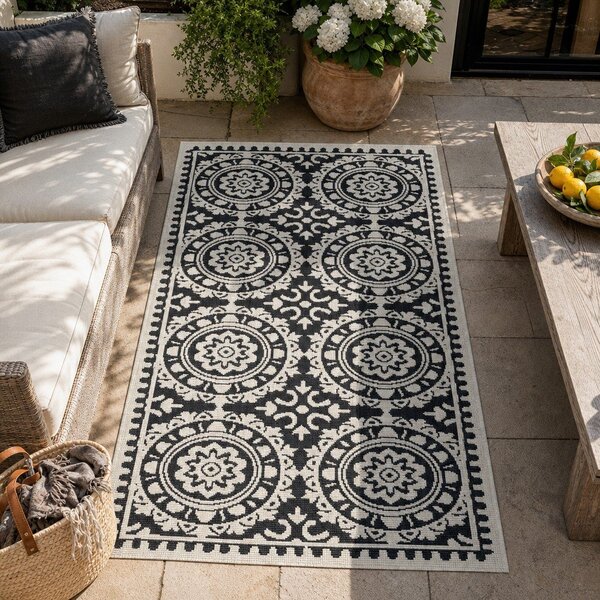 Černo-krémový venkovní koberec NORTHRUGS Jardin, 80 x 250 cm