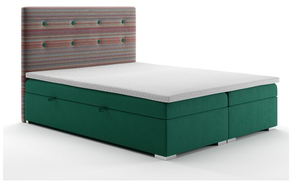 Kontinentální postel 140 cm Rinoletto (tmavě zelená + vícebarevné) (s úložným prostorem). 1020359