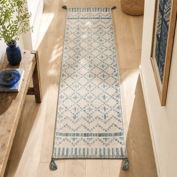 Béžovo-modrý bavlněný běhoun Flair Rugs Leela, 60 x 200 cm