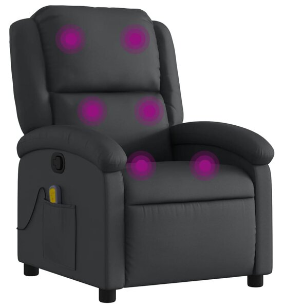 Masážní polohovací křeslo černé z pravé kůže 3205471